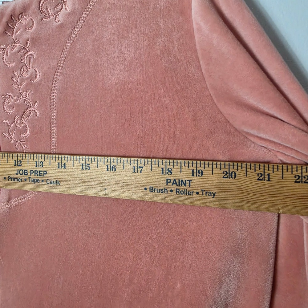 Miss Elaine Robe Velour Pink Embroidered Zip Front Long Loungewear Small - Picture 7 of 8